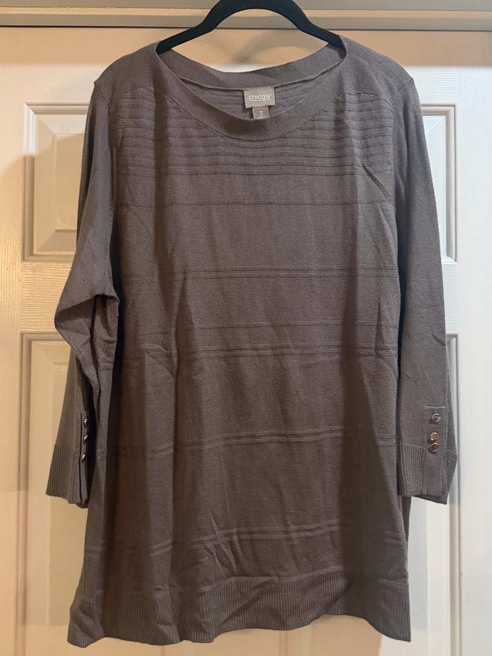 CHICO'S Gray Knit Top 3/4 Sleeve Size 3/XL #fall #sweaterweather